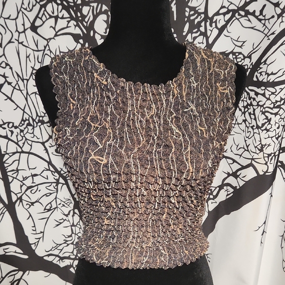 ivory Tops - Y2K Green Earthy Stretchy Sleeveless Crop Top Popcorn Shirt